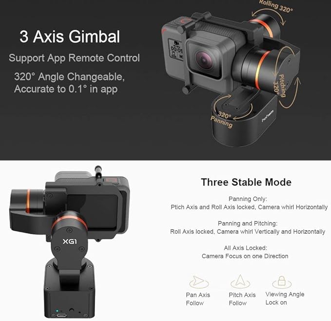 Hohem XG1 stabilizzatore action cam GoPro Hero 7/6/5/4/3, for SJCAM, for YI Cam 4K, APP Control (MTB and Wireless) - Cavone Lux Pro