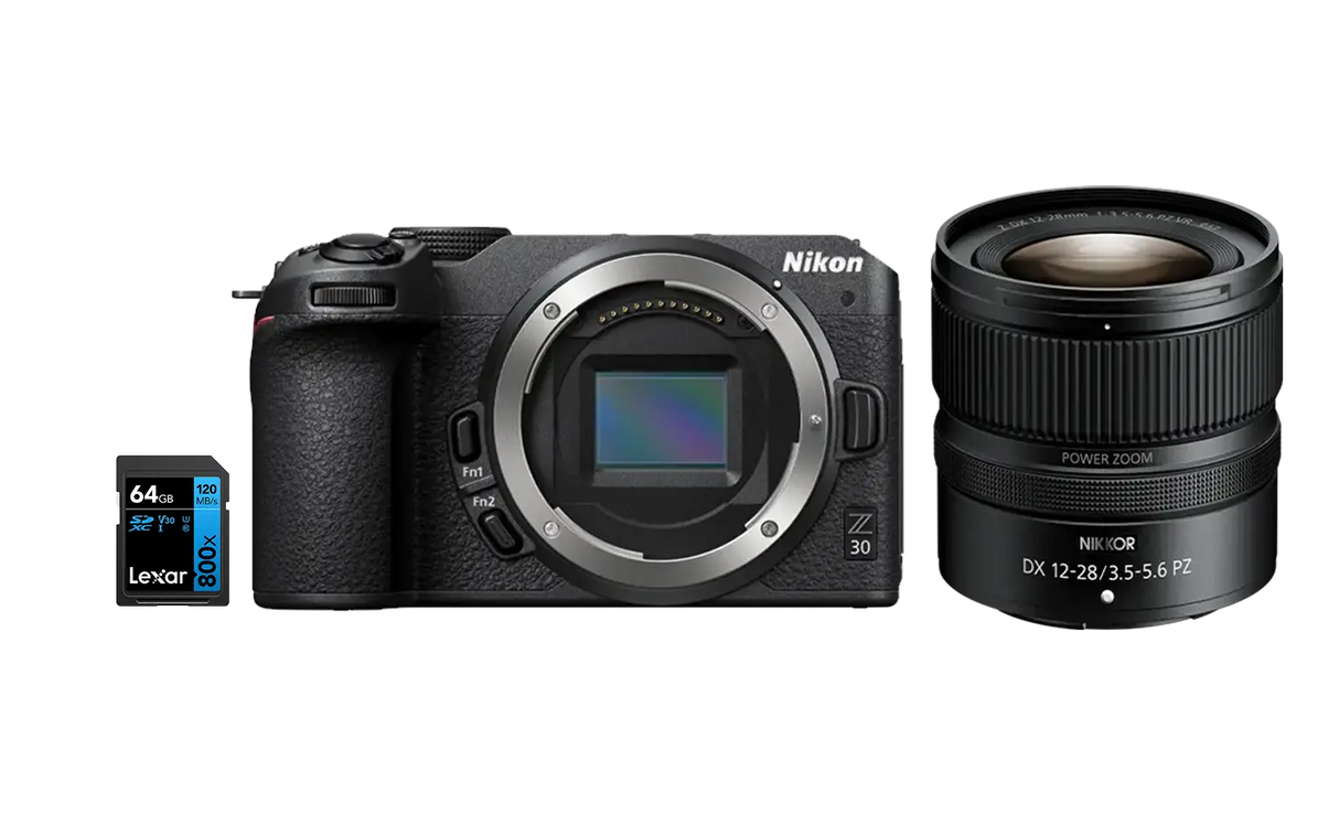 Nikon Z30 + Z DX 12-28 PZ VR + SD 64GB 800X - Garanzia Nital Italia - Cavone Lux Pro