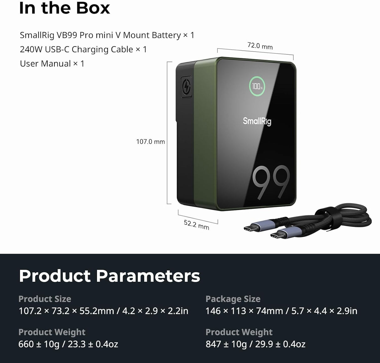 SmallRig VB99 Pro mini V Mount Battery (Green) 4974 - Cavone Lux Pro