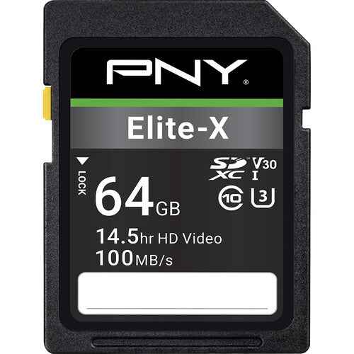 PNY Elite X 64GB SD Card Class 10 U3 V30 100MBs 4K HD Photo